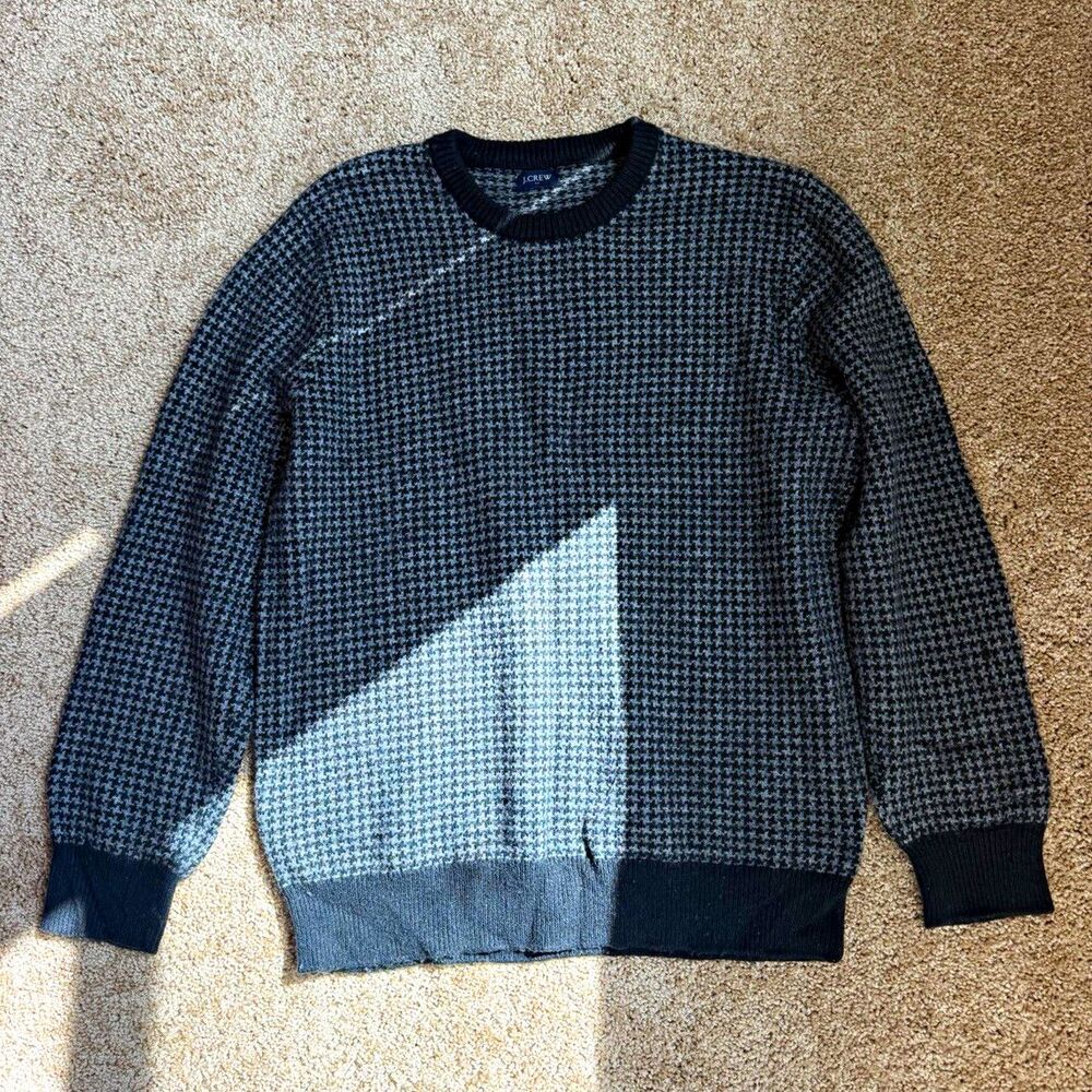 Men’s M Gray/Black Geometric Knit Crewneck Long Sleeve Wool Blend Pullover